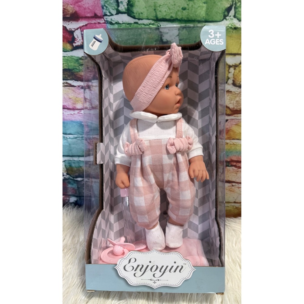 Enjoyin Realistic Baby Doll Pink Gingham Jumper Accessories Set New in Box
